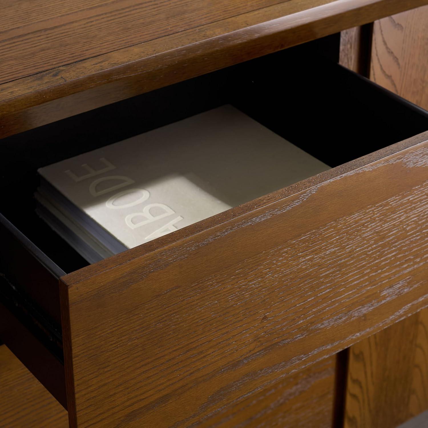 image:imageSAFAVIEH Couture Collection Darnell Medium Oak Wood Sideboard 3 Drawers amp 2 Cabinets Modern Storage Buffet Fully Assembled SFV2216CMedium Oak