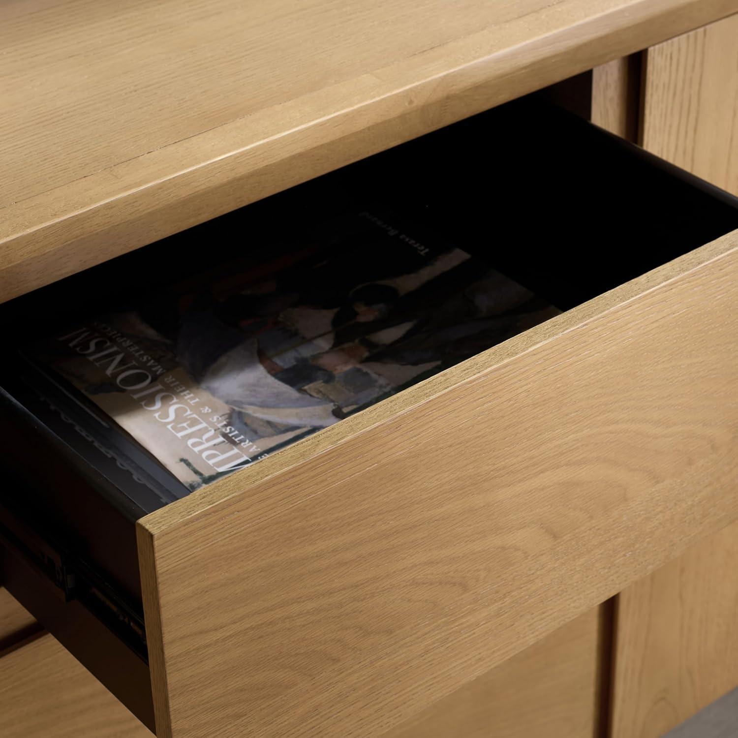 image:imageSAFAVIEH Couture Collection Darnell Medium Oak Wood Sideboard 3 Drawers amp 2 Cabinets Modern Storage Buffet Fully Assembled SFV2216CNatural
