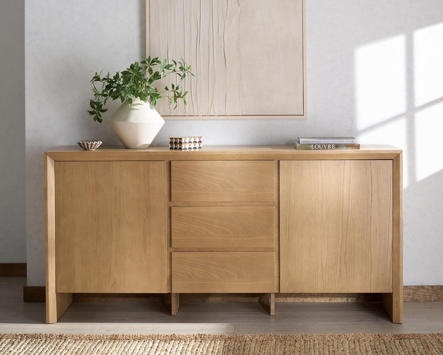 image:imageSAFAVIEH Couture Collection Darnell Medium Oak Wood Sideboard 3 Drawers amp 2 Cabinets Modern Storage Buffet Fully Assembled SFV2216CNatural
