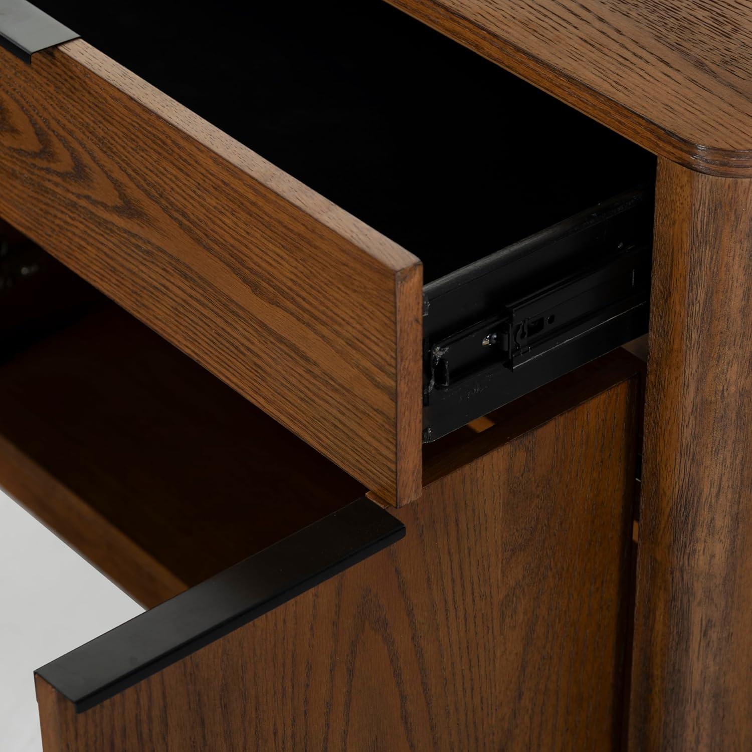 image:imageSAFAVIEH Couture Collection Gabrietta BlackGold Entertainment Media TV Stand Fits up to a 65 Flatscreen Television Fully AssembledMedium OakBlack