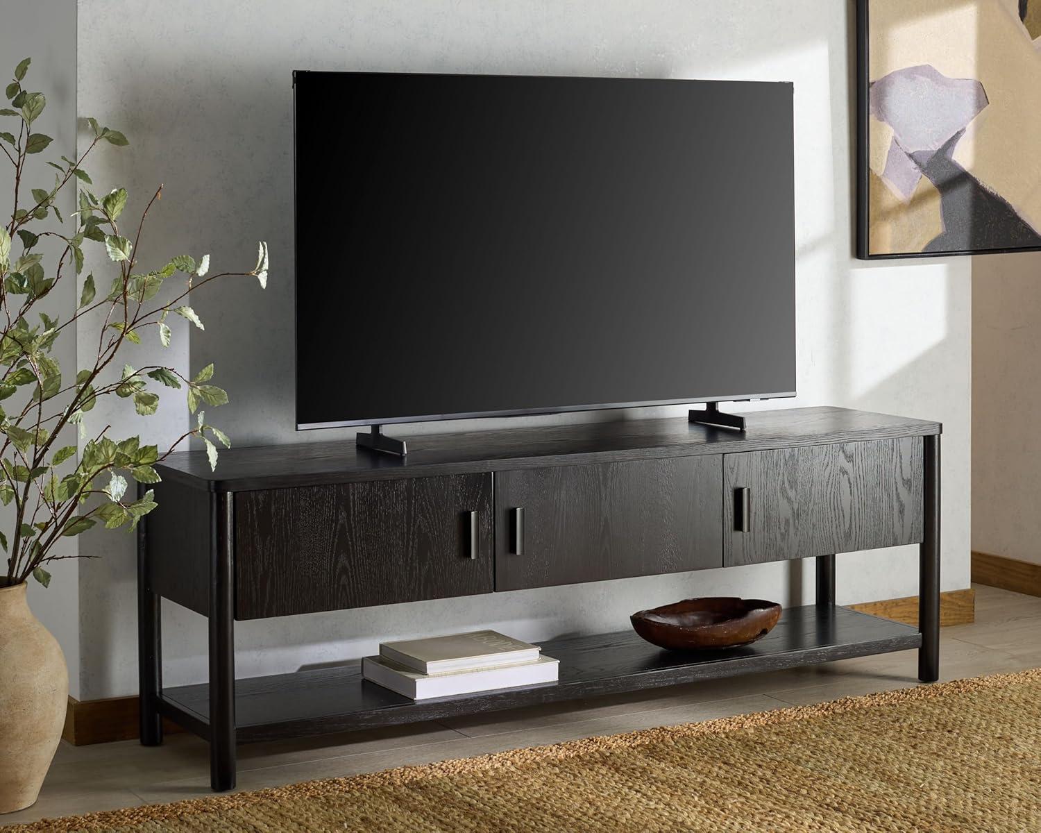 image:imageSAFAVIEH Couture Collection Jaylessa Natural 3Door Entertainment Media TV Stand Fits up to a 75 Flatscreen TelevisionBlack