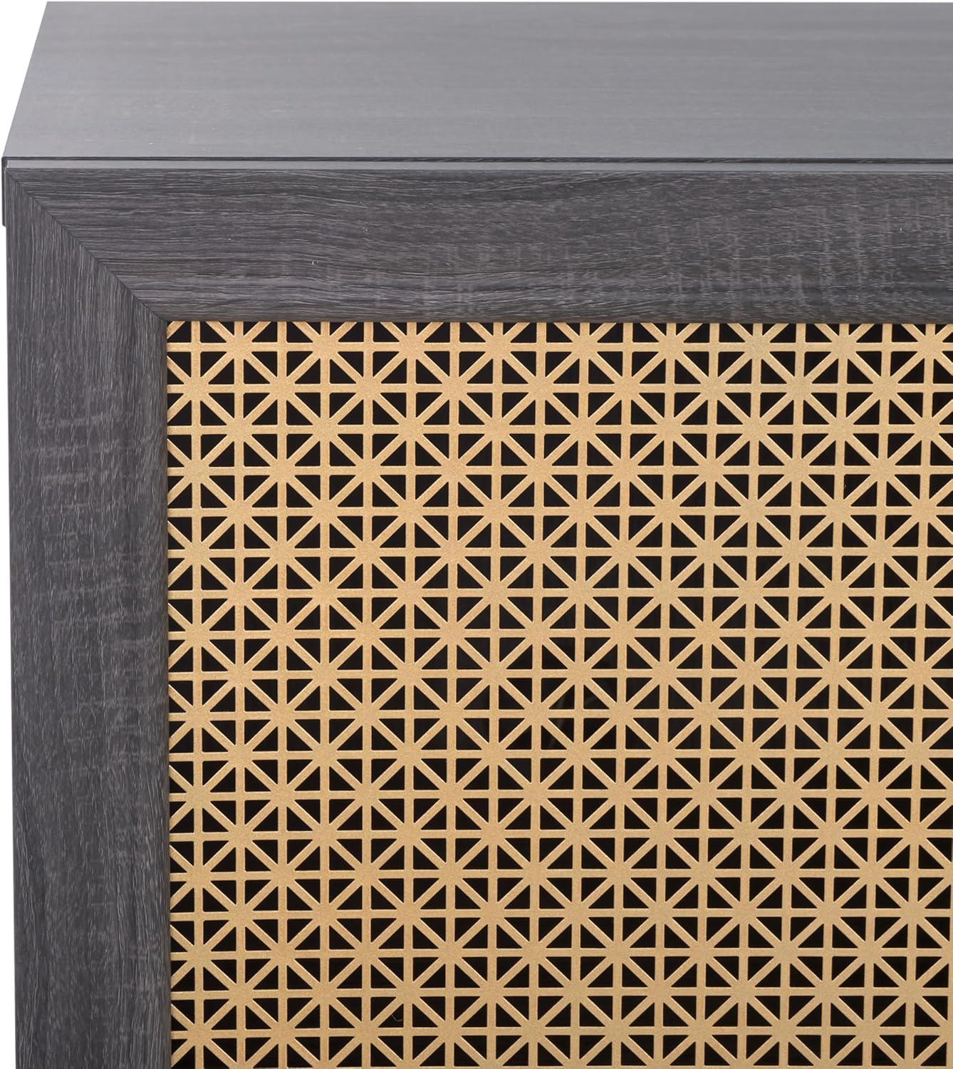 image:imageSAFAVIEH Piran TV Stand for up to 60 Flatscreen Walnut amp Gold 2 Doors with Interior Storage 3 Drawers Sideboard Entertainment Media Console MED9631ADistressed BlackGold
