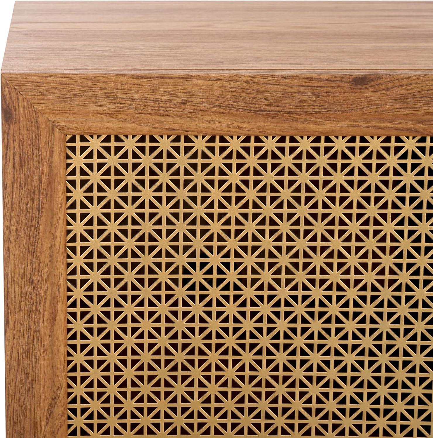 image:imageSAFAVIEH Piran TV Stand for up to 60 Flatscreen Walnut amp Gold 2 Doors with Interior Storage 3 Drawers Sideboard Entertainment Media Console MED9631AOakGold