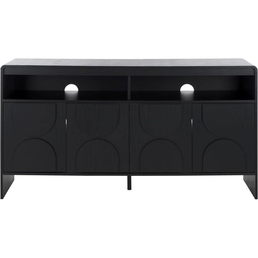 image:imageSAFAVIEH Arsenio TV Stand for up to 65 Flatscreen Walnut Brown 4 Doors with Interior Storage 2 Shelves Sideboard Entertainment Media Console MED3101ABlack