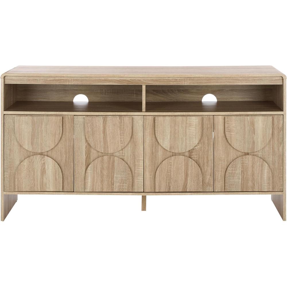 image:imageSAFAVIEH Arsenio TV Stand for up to 65 Flatscreen Walnut Brown 4 Doors with Interior Storage 2 Shelves Sideboard Entertainment Media Console MED3101ALight Cream