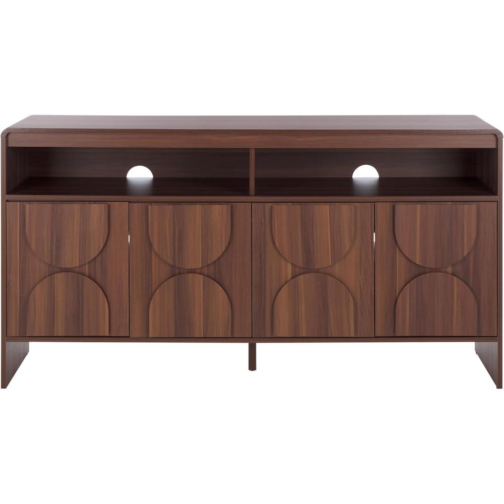 image:imageSAFAVIEH Arsenio TV Stand for up to 65 Flatscreen Walnut Brown 4 Doors with Interior Storage 2 Shelves Sideboard Entertainment Media Console MED3101AWalnut