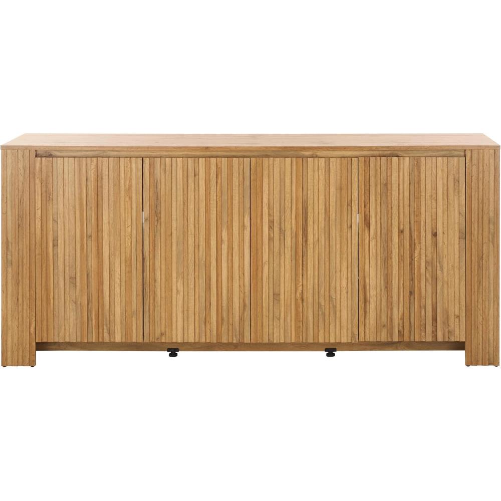 image:imageSAFAVIEH Conall TV Stand for up to 75 Flatscreen Oak Brown Fluted 4Door Sideboard with Interior Storage Entertainment Media Console MED3102AOak