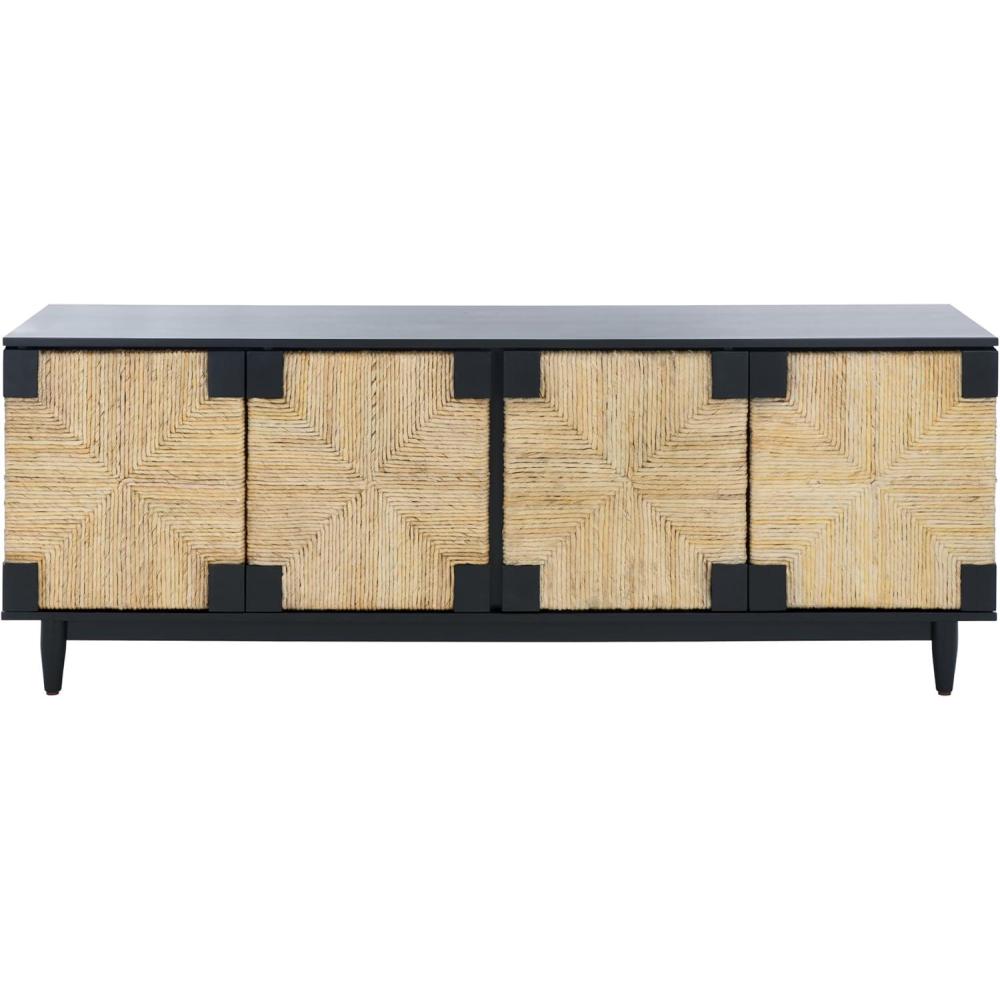 image:imageSAFAVIEH Couture Roseanne TV Stand for up to 70 Flatscreen  Black amp Natural Brown 4 Banana Stem Doors with Interior Storage Entertainment Media Console Cabinet SFV1326ABlackNatural