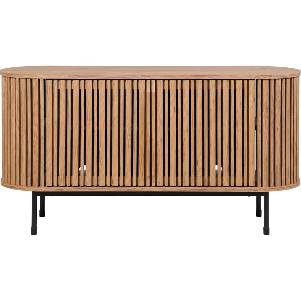 image:imageSAFAVIEH Home Collection  Enid Walnut amp Black Sideboard Media Stand 2Door Entertainment Console Slatted Modern Design Fits up to 65 Flatscreen TV MED9644AOakBlack
