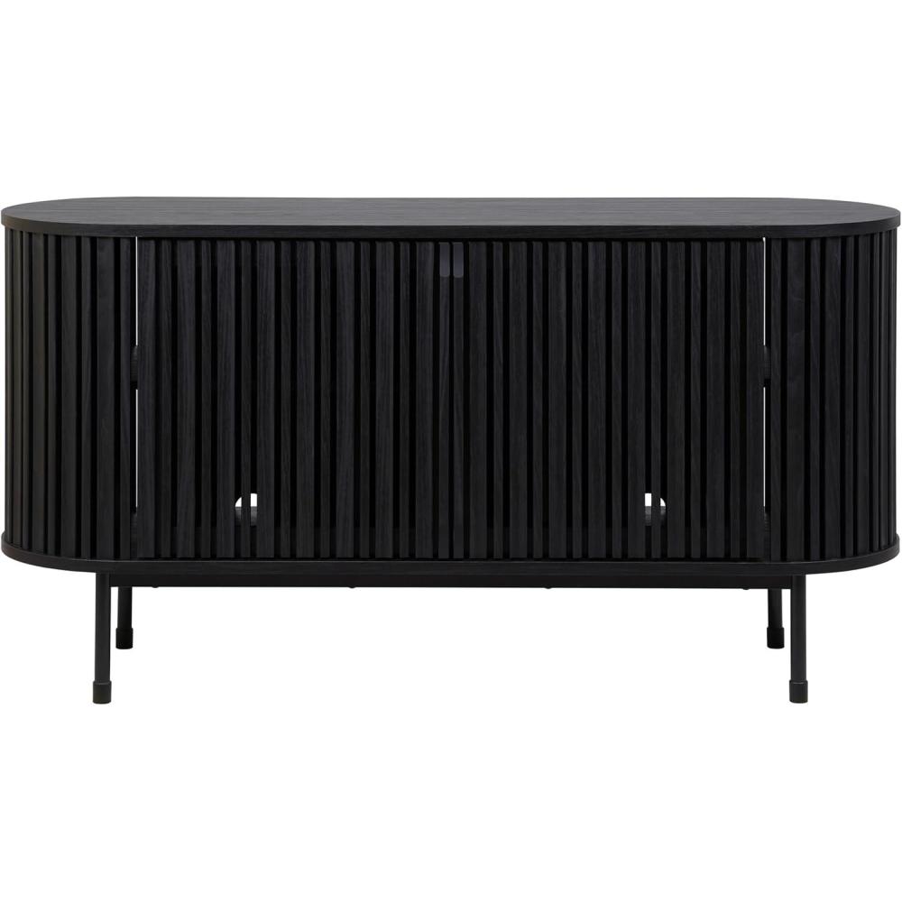 image:imageSAFAVIEH Home Collection Enid Walnut amp Black Sideboard Media Stand 2Door Entertainment Console Slatted Modern Design Fits up to 65 Flatscreen TV MED9644ABlackBlack