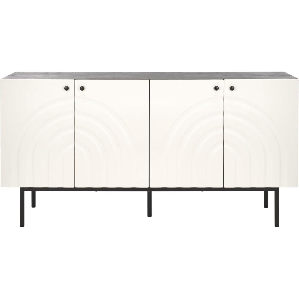 image:imageSAFAVIEH Mayln TV Stand for up to 70 Flatscreen Walnut White amp Black 4 Doors with Interior Storage Cabinet Sideboard Entertainment Media Console MED9634ABlackWhite