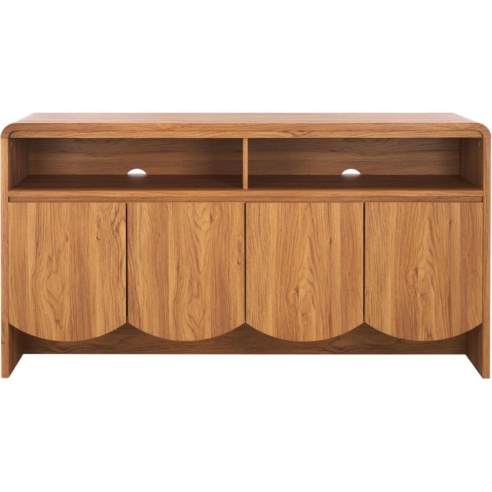 image:imageSAFAVIEH Narine TV Stand for up to 65 Flatscreen Distressed Black 4 Doors with Interior Storage 2 Open Shelves Sideboard Entertainment Media Console Cabinet MED9620EOak