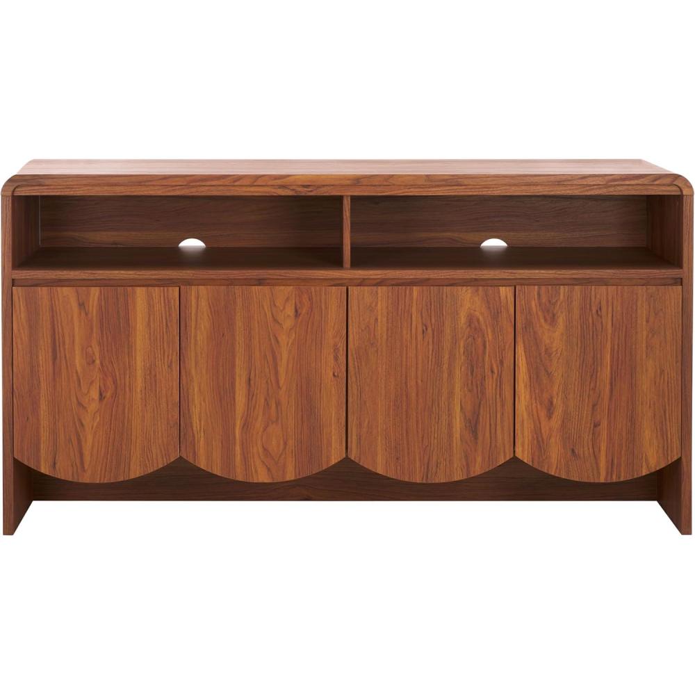 image:imageSAFAVIEH Narine TV Stand for up to 65 Flatscreen Distressed Black 4 Doors with Interior Storage 2 Open Shelves Sideboard Entertainment Media Console Cabinet MED9620EWalnut