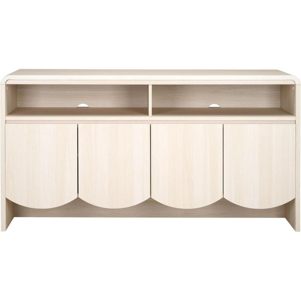 image:imageSAFAVIEH Narine TV Stand for up to 65 Flatscreen Distressed Black 4 Doors with Interior Storage 2 Open Shelves Sideboard Entertainment Media Console Cabinet MED9620EBleached White