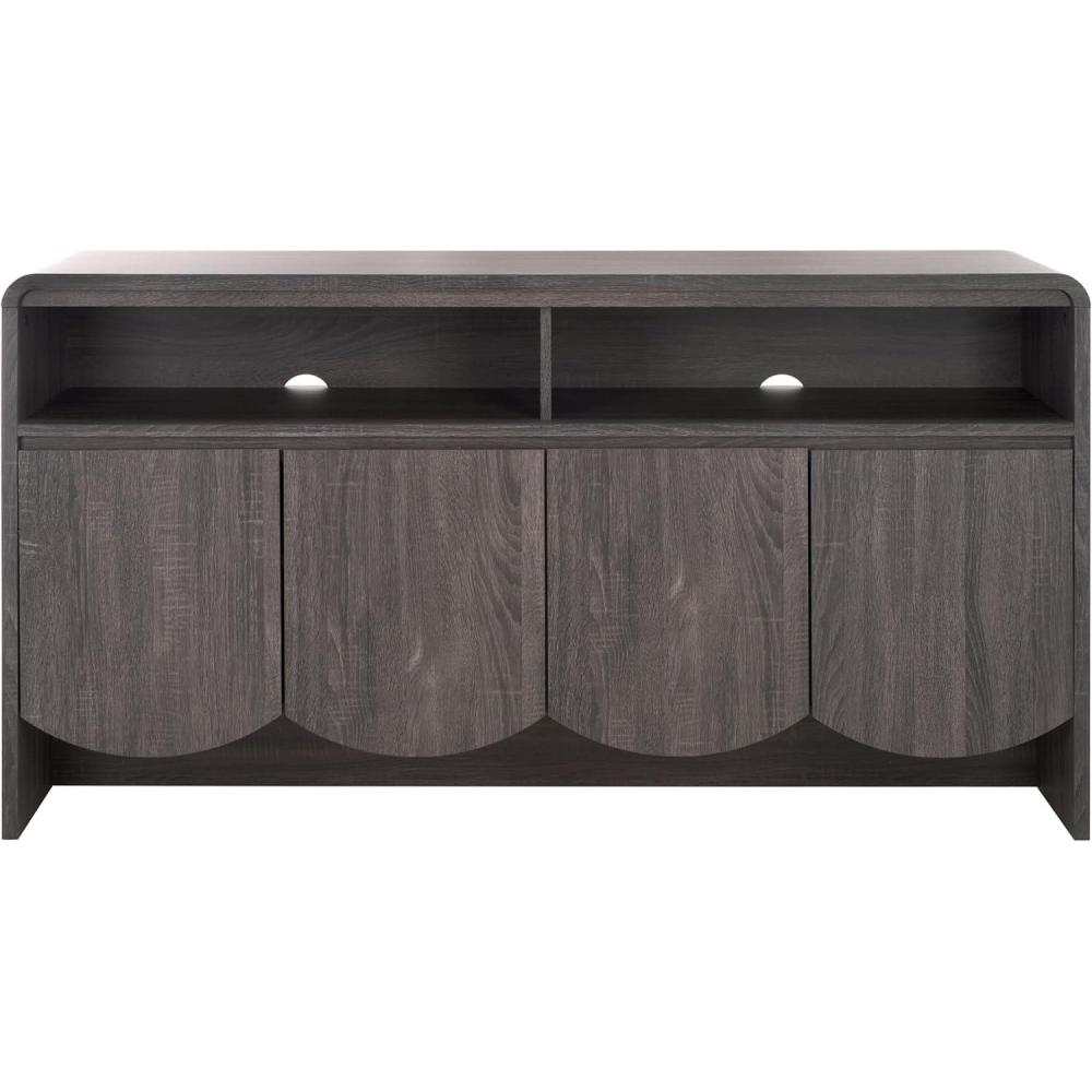 image:imageSAFAVIEH Narine TV Stand for up to 65 Flatscreen Distressed Black 4 Doors with Interior Storage 2 Open Shelves Sideboard Entertainment Media Console Cabinet MED9620EDistressed Black