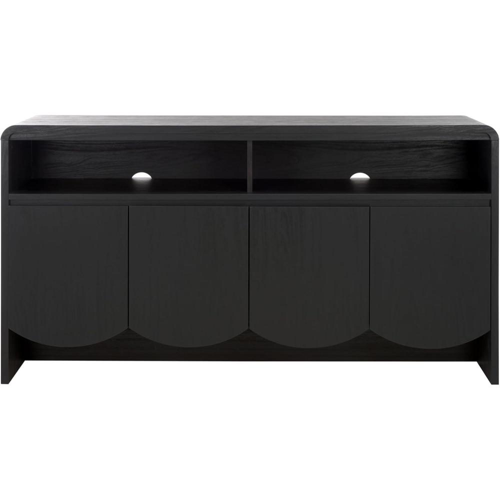 image:imageSAFAVIEH Narine TV Stand for up to 65 Flatscreen Distressed Black 4 Doors with Interior Storage 2 Open Shelves Sideboard Entertainment Media Console Cabinet MED9620EBlack