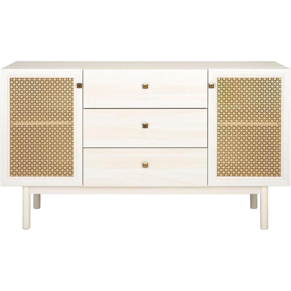 image:imageSAFAVIEH Piran TV Stand for up to 60 Flatscreen  Walnut amp Gold 2 Doors with Interior Storage 3 Drawers Sideboard Entertainment Media Console MED9631ABleached WhiteGold