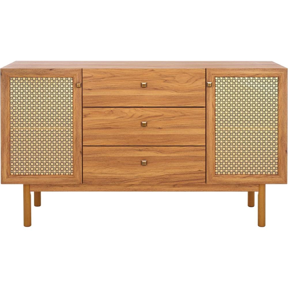 image:imageSAFAVIEH Piran TV Stand for up to 60 Flatscreen Walnut amp Gold 2 Doors with Interior Storage 3 Drawers Sideboard Entertainment Media Console MED9631AOakGold