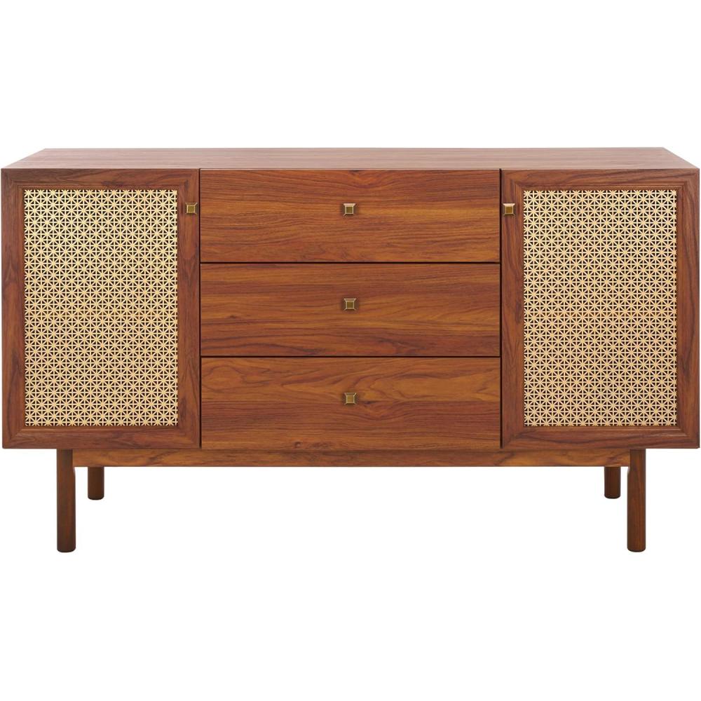 image:imageSAFAVIEH Piran TV Stand for up to 60 Flatscreen Walnut amp Gold 2 Doors with Interior Storage 3 Drawers Sideboard Entertainment Media Console MED9631AWalnutGold