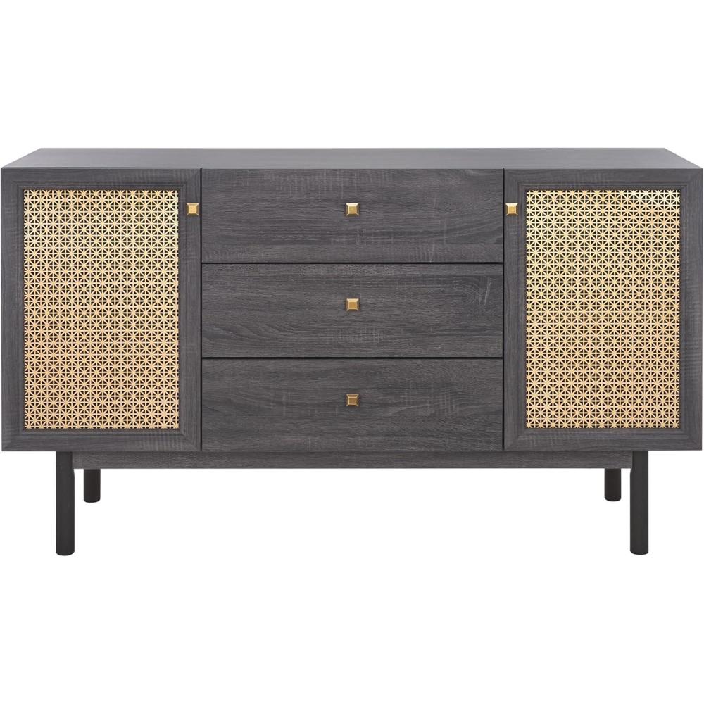 image:imageSAFAVIEH Piran TV Stand for up to 60 Flatscreen Walnut amp Gold 2 Doors with Interior Storage 3 Drawers Sideboard Entertainment Media Console MED9631ADistressed BlackGold