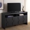 SAFAVIEH Arsenio TV Stand for up to 65″ Flatscreen, Walnut Brown, 4 Doors with Interior Storage, 2 Shelves, Sideboard Entertainment Media Console (MED3101A)(Black)