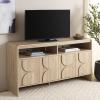 SAFAVIEH Arsenio TV Stand for up to 65″ Flatscreen, Walnut Brown, 4 Doors with Interior Storage, 2 Shelves, Sideboard Entertainment Media Console (MED3101A)(Light Cream)