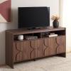 SAFAVIEH Arsenio TV Stand for up to 65″ Flatscreen, Walnut Brown, 4 Doors with Interior Storage, 2 Shelves, Sideboard Entertainment Media Console (MED3101A)(Walnut)