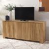 SAFAVIEH Conall TV Stand for up to 75″ Flatscreen, Oak Brown, Fluted 4-Door Sideboard with Interior Storage, Entertainment Media Console (MED3102A)(Oak)