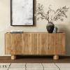 SAFAVIEH Couture Collection – Ashlietta Natural Wood & Travertine Top Sideboard, Modern Storage Cabinet, Fully Assembled (SFV5778A)(Natural/Travertine)