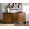 SAFAVIEH Couture Collection – Darnell Medium Oak Wood Sideboard, 3 Drawers & 2 Cabinets, Modern Storage Buffet, Fully Assembled (SFV2216C)(Medium Oak)
