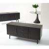 SAFAVIEH Couture Collection Doderick Mid-Century White Washed 4-Door Entertainment Media Standd (Fits up to a 65″ Flatscreen TV)(Black)