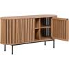 SAFAVIEH Home Collection – Enid Walnut & Black Sideboard Media Stand, 2-Door Entertainment Console, Slatted Modern Design, Fits up to 65″ Flatscreen TV (MED9644A)(Oak/Black)