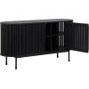 SAFAVIEH Home Collection – Enid Walnut & Black Sideboard Media Stand, 2-Door Entertainment Console, Slatted Modern Design, Fits up to 65″ Flatscreen TV (MED9644A)(Black/Black)