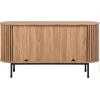 SAFAVIEH Home Collection – Enid Walnut & Black Sideboard Media Stand, 2-Door Entertainment Console, Slatted Modern Design, Fits up to 65″ Flatscreen TV (MED9644A)(Oak/Black)