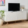 SAFAVIEH Mayln TV Stand for up to 70″ Flatscreen – Walnut, White & Black, 4 Doors with Interior Storage, Cabinet Sideboard Entertainment Media Console (MED9634A)(Bleached White/White)