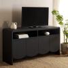 SAFAVIEH Narine TV Stand for up to 65″ Flatscreen – Distressed Black, 4 Doors with Interior Storage, 2 Open Shelves, Sideboard Entertainment Media Console Cabinet (MED9620E)(Black)