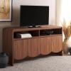 SAFAVIEH Narine TV Stand for up to 65″ Flatscreen – Distressed Black, 4 Doors with Interior Storage, 2 Open Shelves, Sideboard Entertainment Media Console Cabinet (MED9620E)(Walnut)