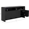 SAFAVIEH Narine TV Stand for up to 65″ Flatscreen – Distressed Black, 4 Doors with Interior Storage, 2 Open Shelves, Sideboard Entertainment Media Console Cabinet (MED9620E)(Black)