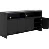 SAFAVIEH Narine TV Stand for up to 65″ Flatscreen – Distressed Black, 4 Doors with Interior Storage, 2 Open Shelves, Sideboard Entertainment Media Console Cabinet (MED9620E)(Black)