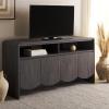 SAFAVIEH Narine TV Stand for up to 65″ Flatscreen – Distressed Black, 4 Doors with Interior Storage, 2 Open Shelves, Sideboard Entertainment Media Console Cabinet (MED9620E)(Distressed Black)