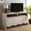 SAFAVIEH Narine TV Stand for up to 65″ Flatscreen – Distressed Black, 4 Doors with Interior Storage, 2 Open Shelves, Sideboard Entertainment Media Console Cabinet (MED9620E)(Bleached White)