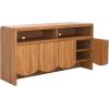 SAFAVIEH Narine TV Stand for up to 65″ Flatscreen – Distressed Black, 4 Doors with Interior Storage, 2 Open Shelves, Sideboard Entertainment Media Console Cabinet (MED9620E)(Oak)