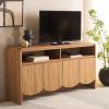 SAFAVIEH Narine TV Stand for up to 65″ Flatscreen – Distressed Black, 4 Doors with Interior Storage, 2 Open Shelves, Sideboard Entertainment Media Console Cabinet (MED9620E)(Oak)