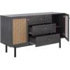SAFAVIEH Piran TV Stand for up to 60″ Flatscreen – Walnut & Gold, 2 Doors with Interior Storage, 3 Drawers, Sideboard Entertainment Media Console (MED9631A)(Distressed Black/Gold)