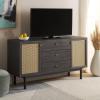 SAFAVIEH Piran TV Stand for up to 60″ Flatscreen – Walnut & Gold, 2 Doors with Interior Storage, 3 Drawers, Sideboard Entertainment Media Console (MED9631A)(Distressed Black/Gold)