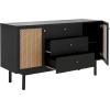 SAFAVIEH Piran TV Stand for up to 60″ Flatscreen – Walnut & Gold, 2 Doors with Interior Storage, 3 Drawers, Sideboard Entertainment Media Console (MED9631A)(Black/Gold)