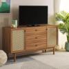 SAFAVIEH Piran TV Stand for up to 60″ Flatscreen – Walnut & Gold, 2 Doors with Interior Storage, 3 Drawers, Sideboard Entertainment Media Console (MED9631A)(Oak/Gold)