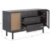 SAFAVIEH Piran TV Stand for up to 60″ Flatscreen – Walnut & Gold, 2 Doors with Interior Storage, 3 Drawers, Sideboard Entertainment Media Console (MED9631A)(Distressed Black/Gold)