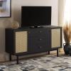 SAFAVIEH Piran TV Stand for up to 60″ Flatscreen – Walnut & Gold, 2 Doors with Interior Storage, 3 Drawers, Sideboard Entertainment Media Console (MED9631A)(Black/Gold)