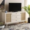 SAFAVIEH Piran TV Stand for up to 60″ Flatscreen – Walnut & Gold, 2 Doors with Interior Storage, 3 Drawers, Sideboard Entertainment Media Console (MED9631A)(Bleached White/Gold)